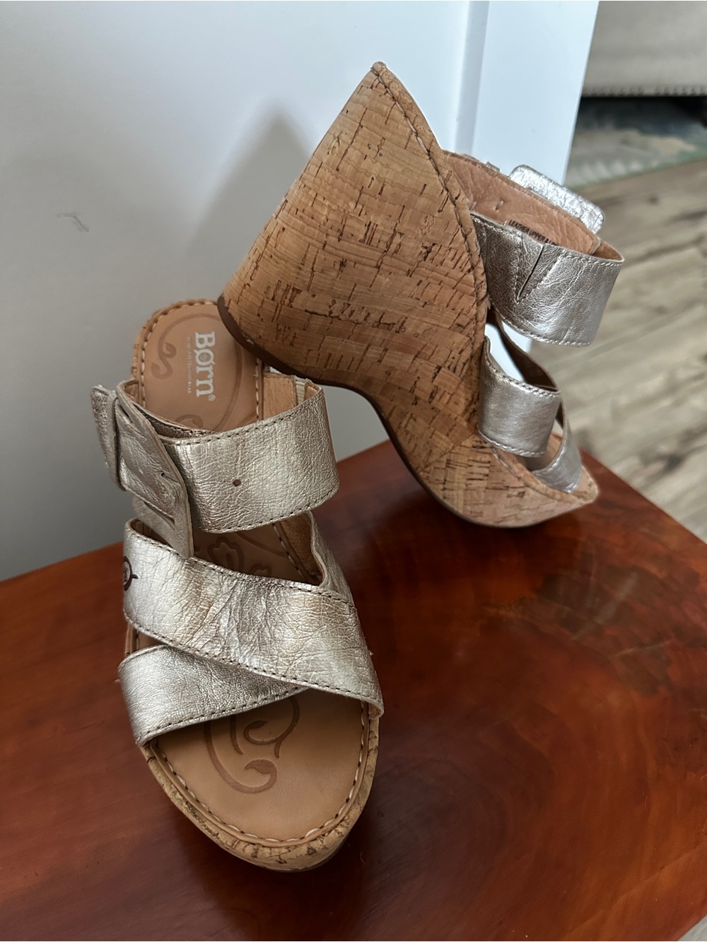 Born Metallic Cork Wedge Sandals for Women